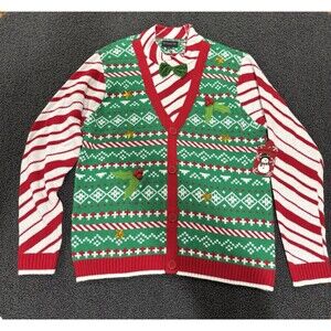 Blizzard Bay Ugly Christmas Sweater w Bowtie XL Striped Holiday Party Knit